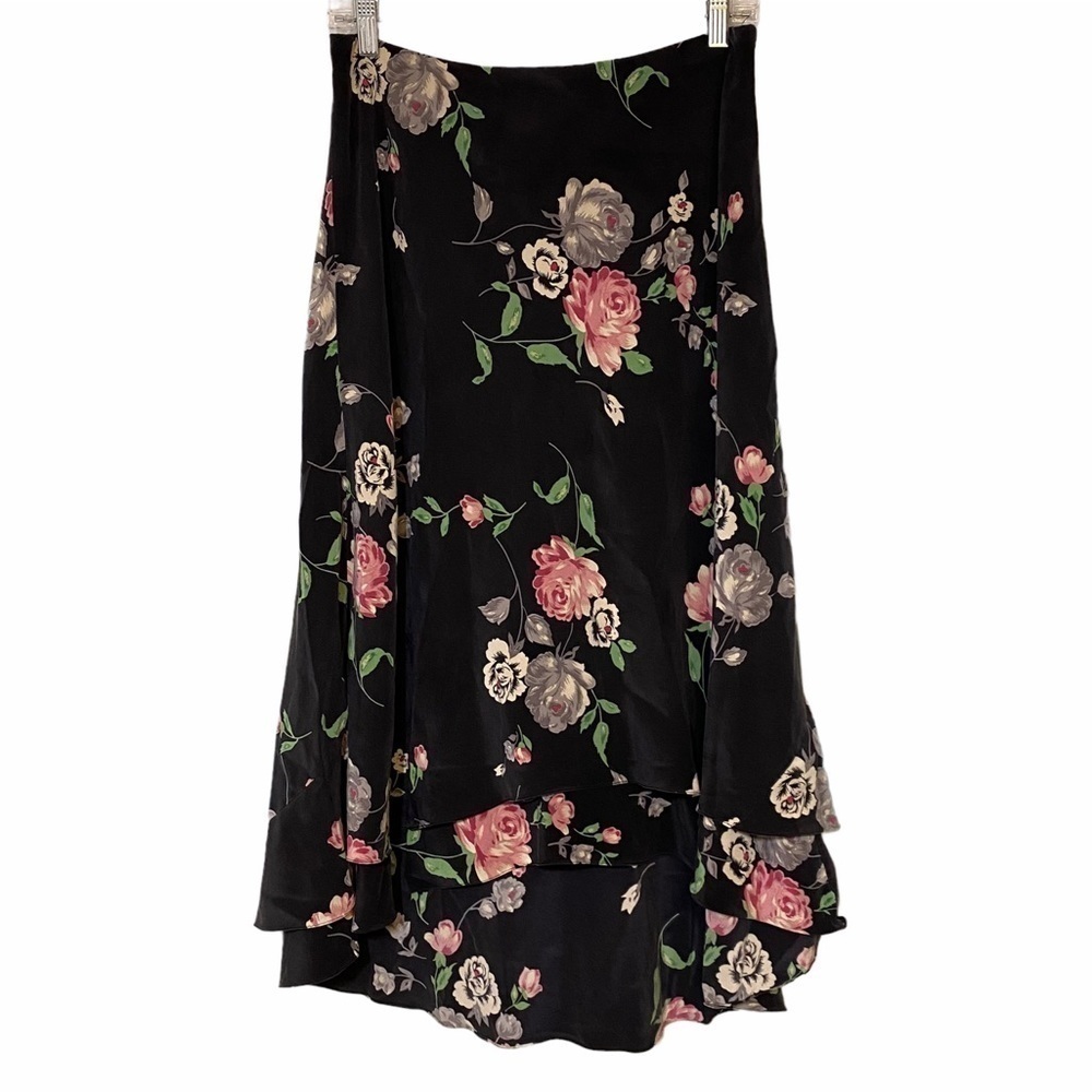 Vintage Lauren Ralph Lauren Y2K Floral Silk Skirt Sz 10P - Picture 1 of 6